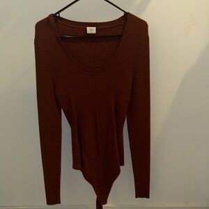 Brown/Rust Ribbed Long Sleeve Bodysuit Top